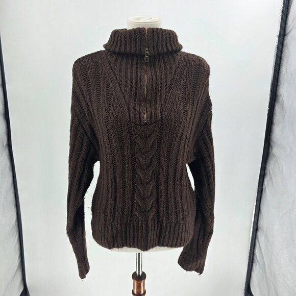525 Brown Cable Knit Half-Zip Pullover Sweater,  Size S - Picture 1 of 13